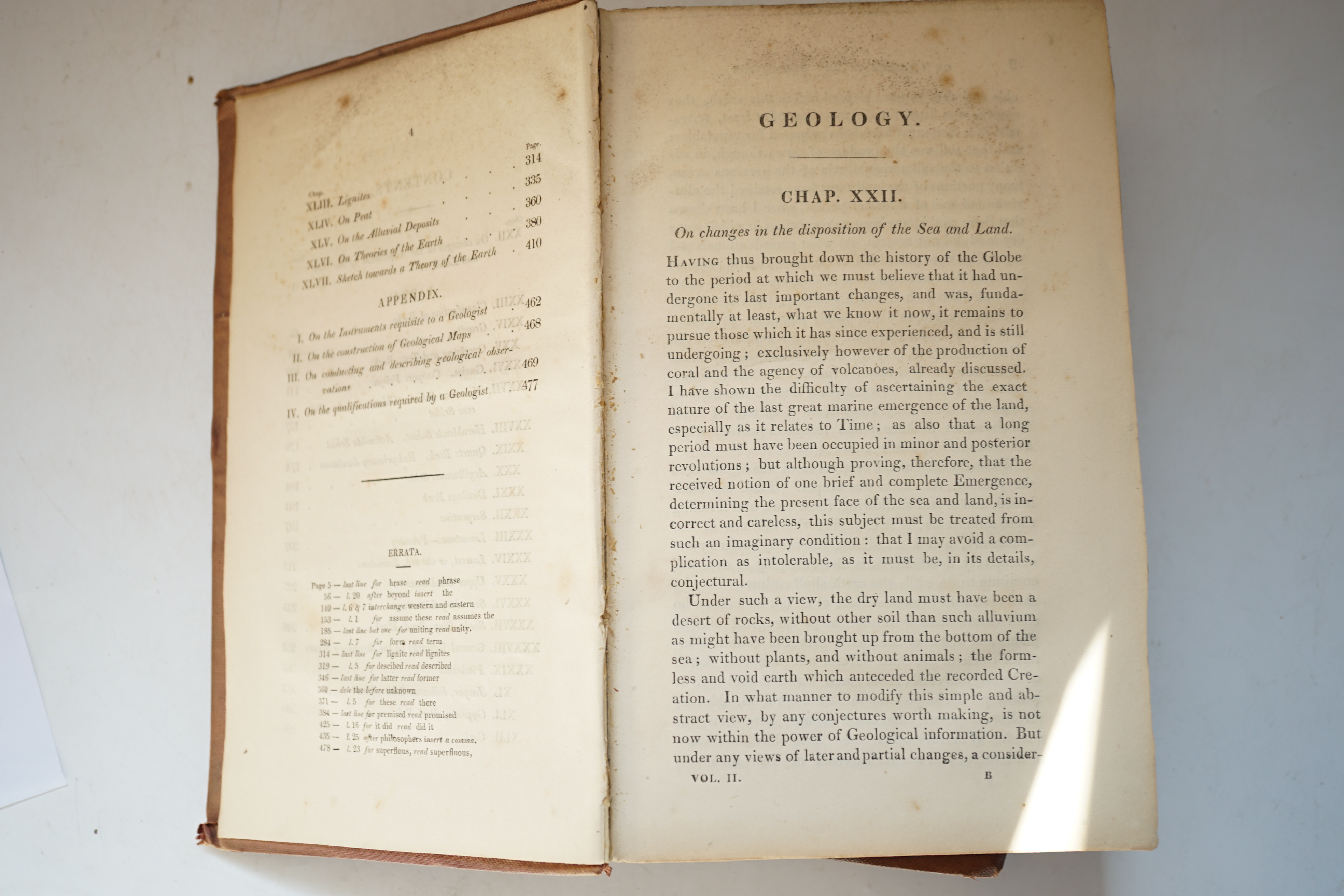 Macculoch, James - A System of Geology, with a Theory of the Earth, 1st edition, 2 vols, 8vo, cloth, stained with spine detached to vol. 1, Longman, Rees, Orme, Brown and Green, London, 1831.